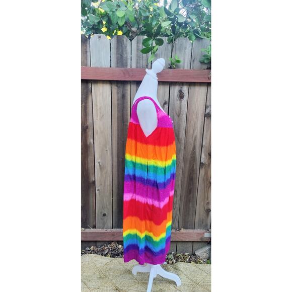 VTG 90s Vanee Rainbow Stripe Sundress Boho Strappy Maxi Dress Dopamine Festival - Picture 3 of 5